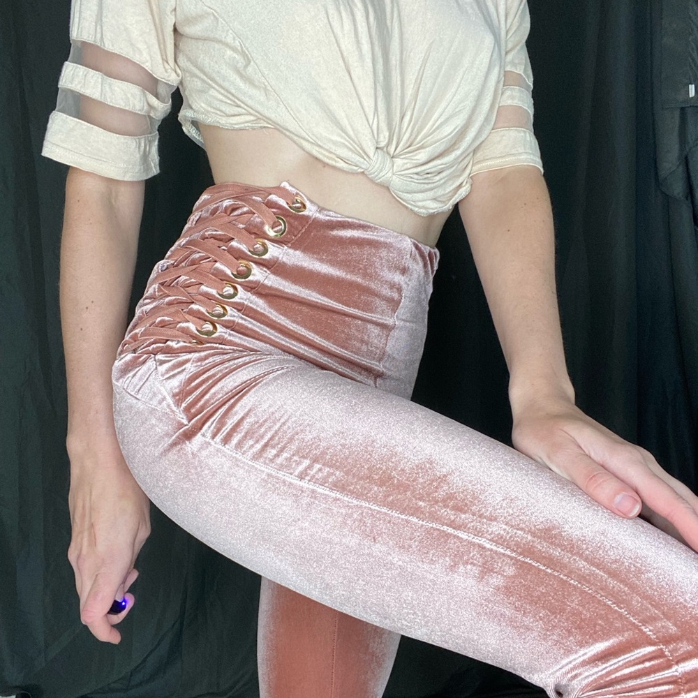 AKIRA Rose Gold Stretch Velvet Pant